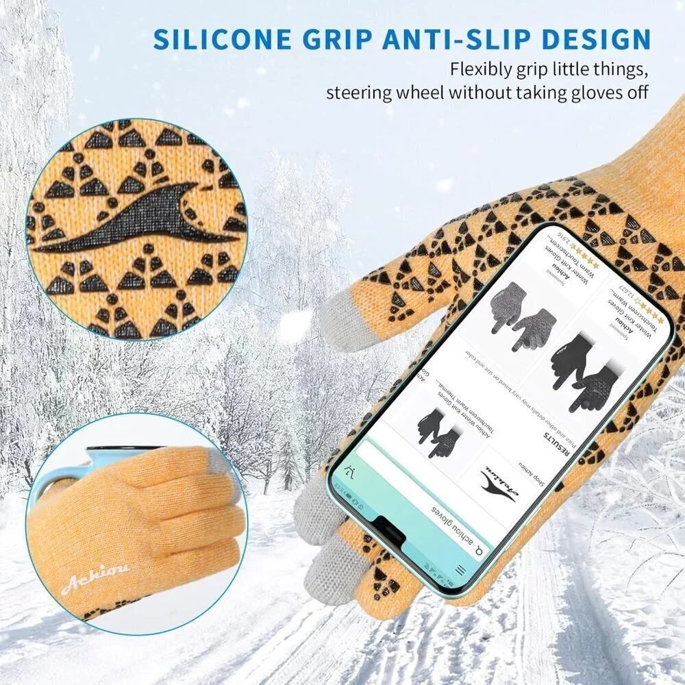 Women Angel Yellow Upgraded Touch Screen Thermal Soft Knit Lining Winter Glove